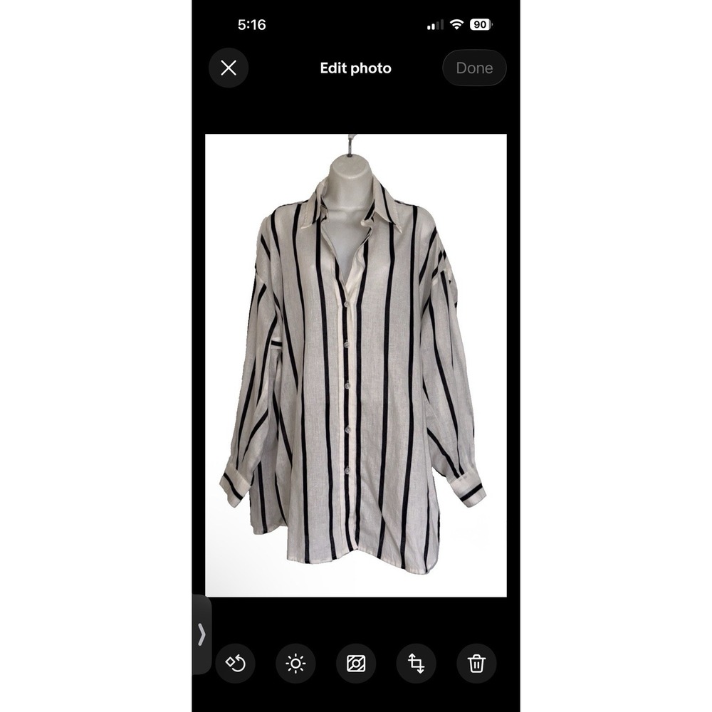 NEW NWT DISSH Elliott Cream Linen Shirt Women US 4 Oversized Striped Button Up